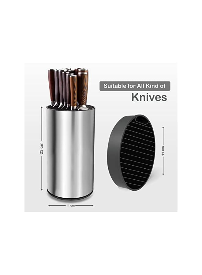 Knife Block, Knife Holder with Slots for Scissors & Sharpening Rod - Stainless Steel Kitchen Knife Holder with Removable Bottom for Easy Cleaning – Rust Proof Knife Organizer