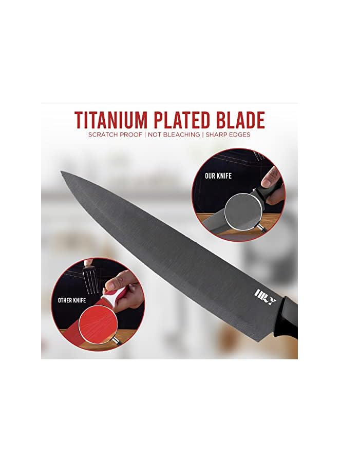 Original Titanium Coated Chef Knife Set With Protective Sheath & Sharp Blade Edge for Precise Cutting, Paring, Slicing, Dicing & Chopping-Perfect for Vegetable, Fruit & Boneless Meat