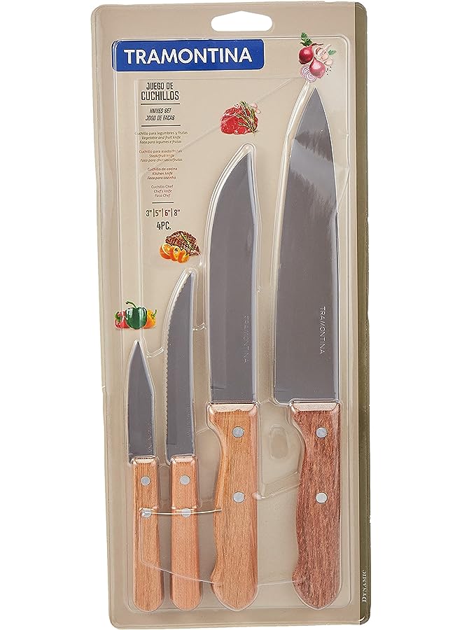 4 Piece Knives Set - Stainless Steel Professional Chef Knives set with Plywood handles.