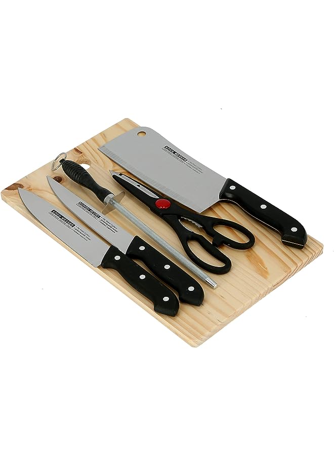 5Pc Knife Set With Wooden Cutting Board Kitchen Knife Set, 5 Pcs Kitchen Knife Set With Cutting Board, Dc1670