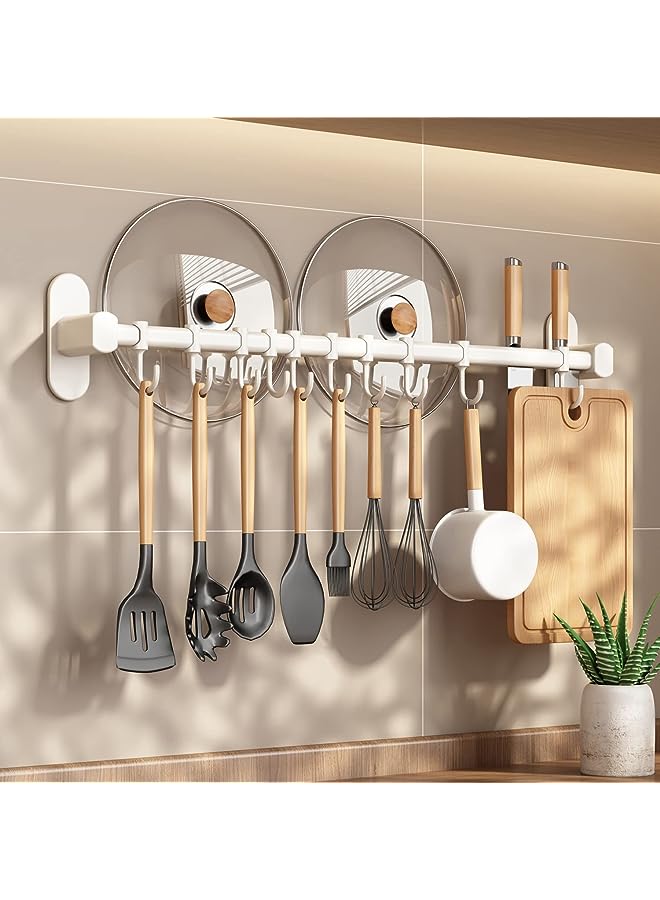 Knife Holder Space Aluminum Knife Rack for Wall with Double Storage Bar Knife Strip Kitchen Holder with 6 Hooks (50CM)