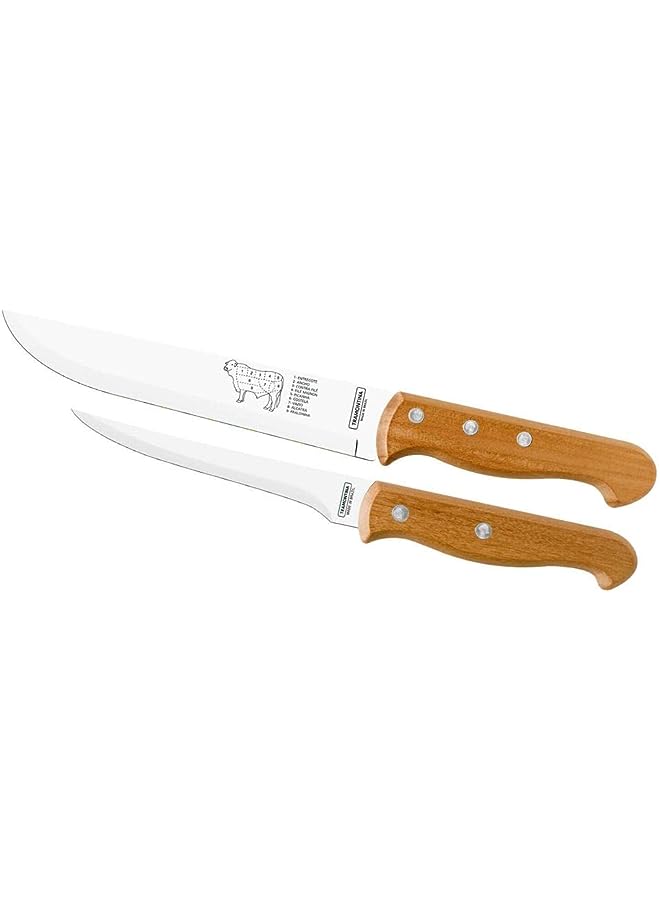 Churrasco 2 Pieces Knife Set with Stainless Steel Blade and Natural Wood Handle