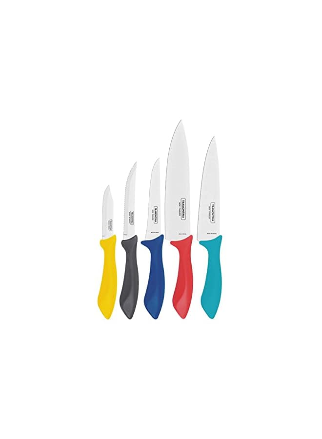 5 Pieces Knives Set with ergonomic and multi color handles, Stainless Steel Blades, 23699952