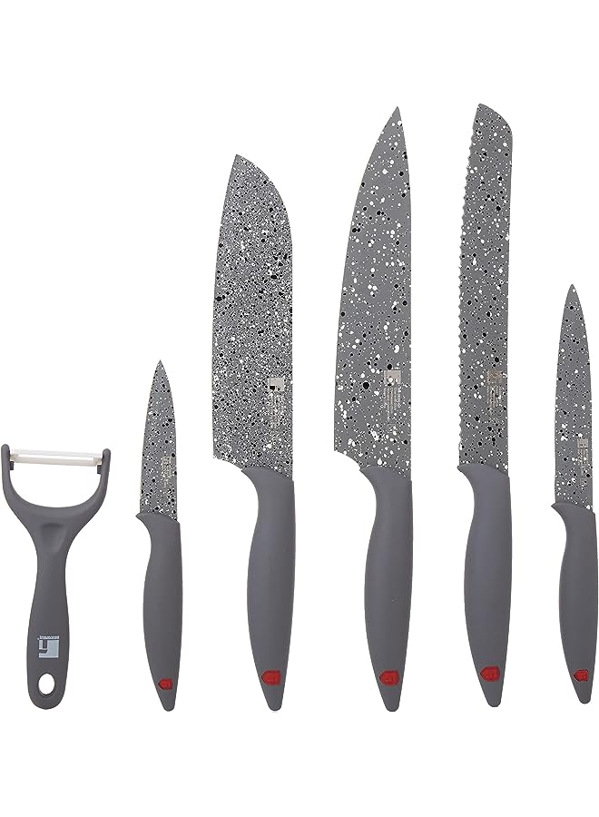 BG39325GY Grafito Stainless Steel 6pc Knife set, Non-Stick Coated, Grey Colour Handle