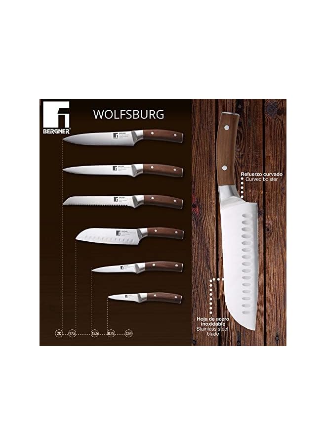 Wolfsburg Santoku Knife, 17.5 Cm, Stainless Steel, Wooden Handle, Bg39161Br, Silver