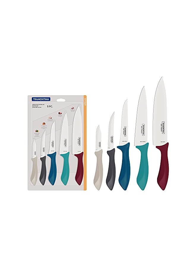 Knives Set 5 Pieces High Carbon Stainless Steel blades and Colorful Polypropylene with easy Grip Chef Kitchen Knife