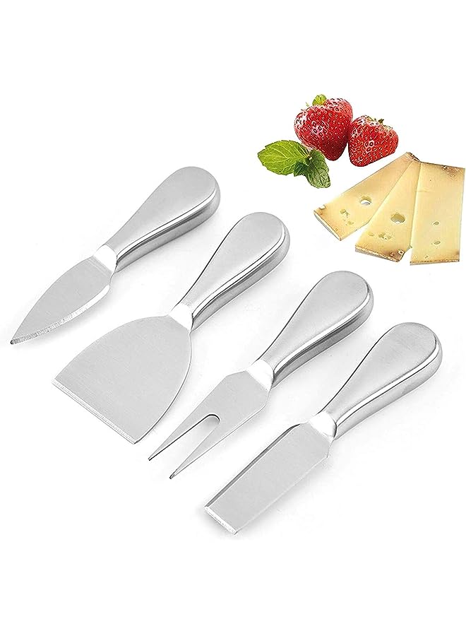 Cheese Knives, Steel Stainless Cheese Slicer Cheese Cutter Spreader Fork, Light Weight One-Piece Silver Design, Cheese Knives Perfect Gifts for Charcuterie Board (4 Pieces Set)