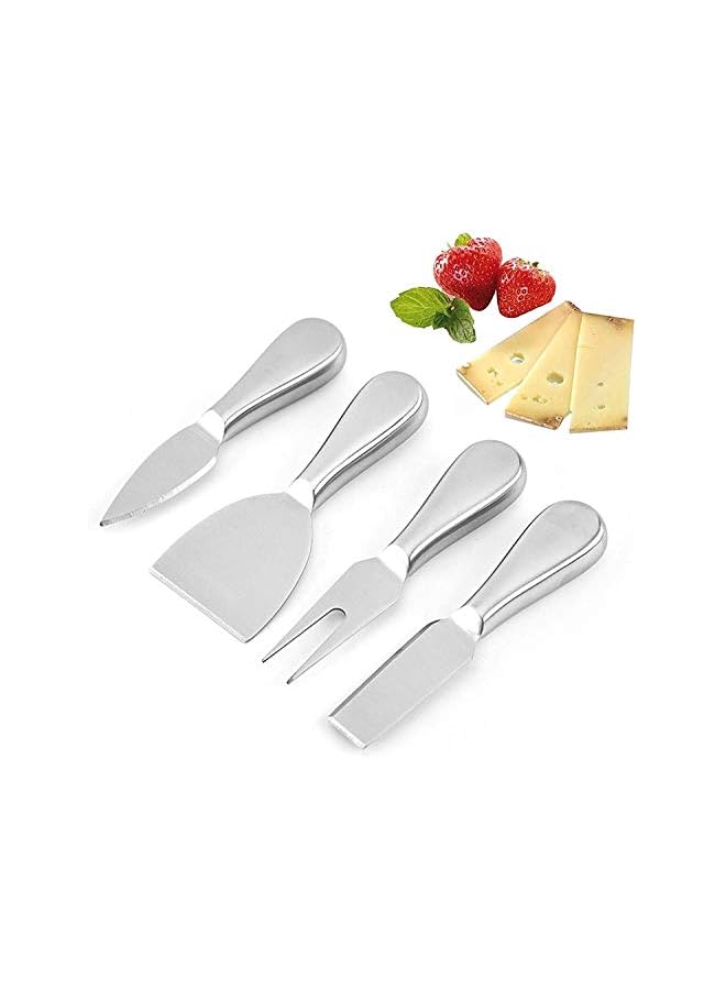 Cheese Knives, Steel Stainless Cheese Slicer Cheese Cutter Spreader Fork, Light Weight One-Piece Silver Design, Cheese Knives Perfect Gifts for Charcuterie Board (4 Pieces Set)