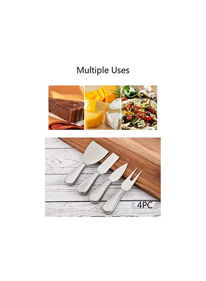 Cheese Knives, Steel Stainless Cheese Slicer Cheese Cutter Spreader Fork, Light Weight One-Piece Silver Design, Cheese Knives Perfect Gifts for Charcuterie Board (4 Pieces Set)