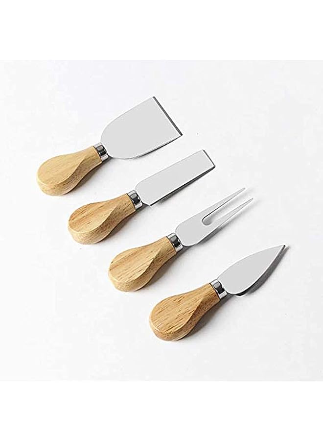 4 Pieces Set Cheese Knives with Bamboo Wood Handle Steel Stainless Cheese Slicer Cheese Cutter