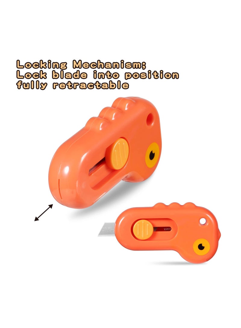 Mini Box Cutter, Retractable Utility Knife Letter Opener Paper Envelope Portable Cutter with Hole for Home Office and DIY Project, Cute Dinosaur Shape, Shrink Wrap Boxes(6 Pieces)