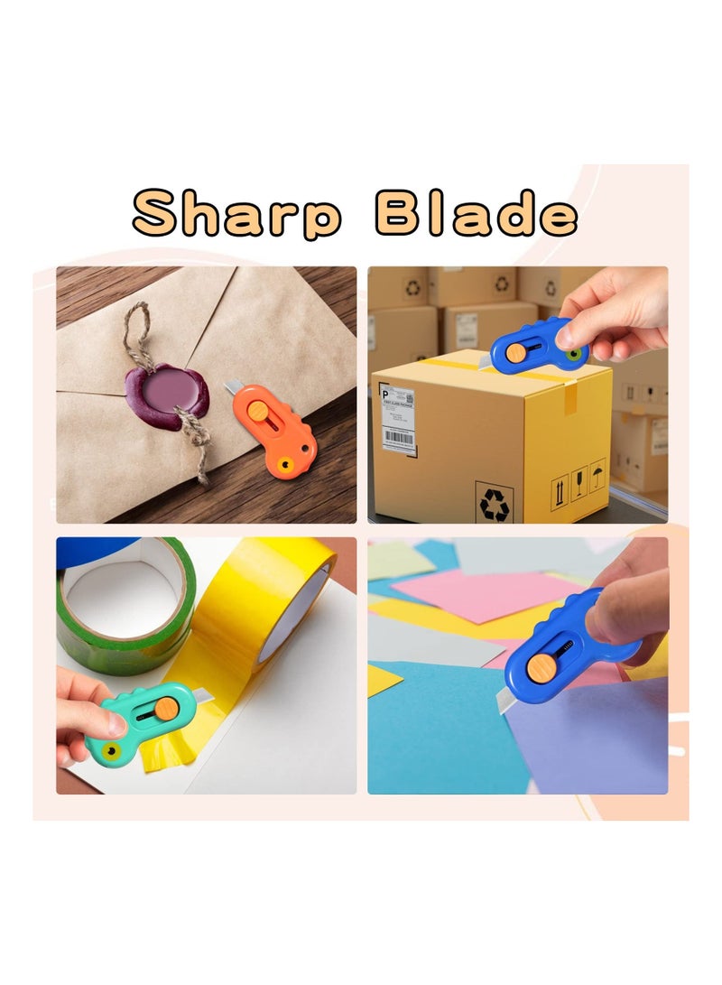 Mini Box Cutter, Retractable Utility Knife Letter Opener Paper Envelope Portable Cutter with Hole for Home Office and DIY Project, Cute Dinosaur Shape, Shrink Wrap Boxes(6 Pieces)