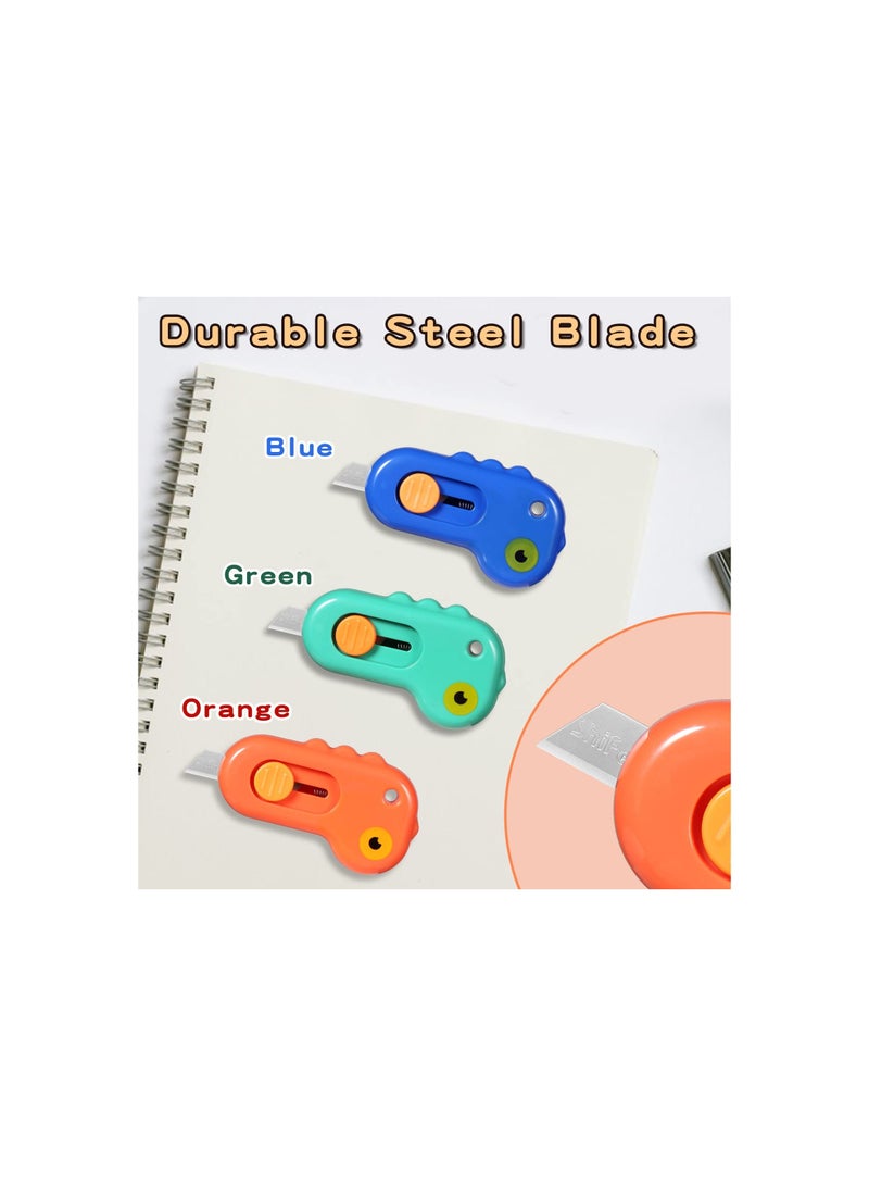 Mini Box Cutter, Retractable Utility Knife Letter Opener Paper Envelope Portable Cutter with Hole for Home Office and DIY Project, Cute Dinosaur Shape, Shrink Wrap Boxes(6 Pieces)