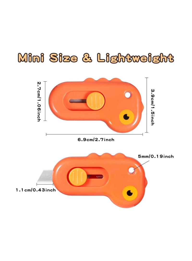 Mini Box Cutter, Retractable Utility Knife Letter Opener Paper Envelope Portable Cutter with Hole for Home Office and DIY Project, Cute Dinosaur Shape, Shrink Wrap Boxes(6 Pieces)