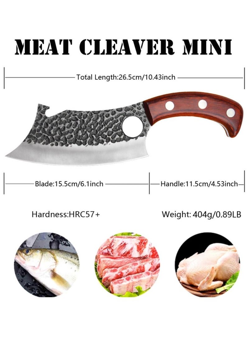 Outdoor Meat Cleaver Mini Kitchen Knife 6.5inch Full Tang with Leather Sheath  Boning  Viking Knives Multipurpose Grilling Camping Cooking Knife BBQ Tool