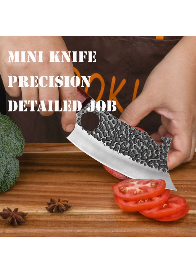 Outdoor Meat Cleaver Mini Kitchen Knife 6.5inch Full Tang with Leather Sheath  Boning  Viking Knives Multipurpose Grilling Camping Cooking Knife BBQ Tool