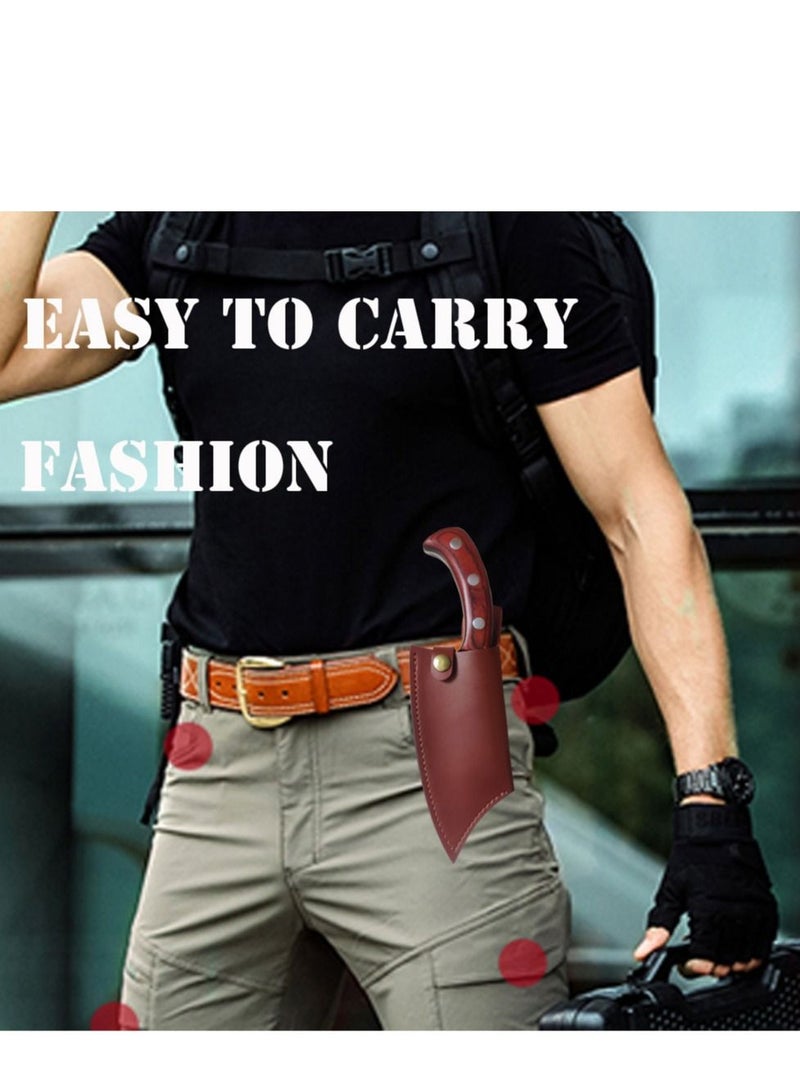 Outdoor Meat Cleaver Mini Kitchen Knife 6.5inch Full Tang with Leather Sheath  Boning  Viking Knives Multipurpose Grilling Camping Cooking Knife BBQ Tool