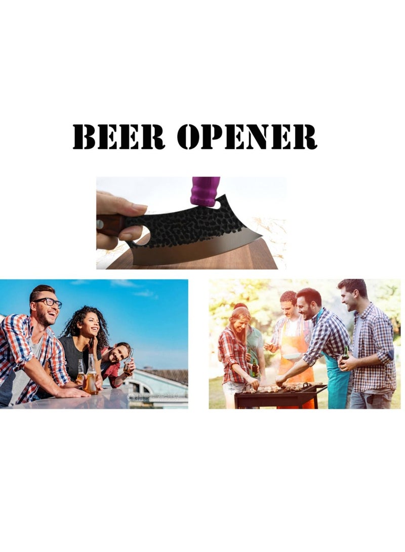 Outdoor Meat Cleaver Mini Kitchen Knife 6.5inch Full Tang with Leather Sheath  Boning  Viking Knives Multipurpose Grilling Camping Cooking Knife BBQ Tool