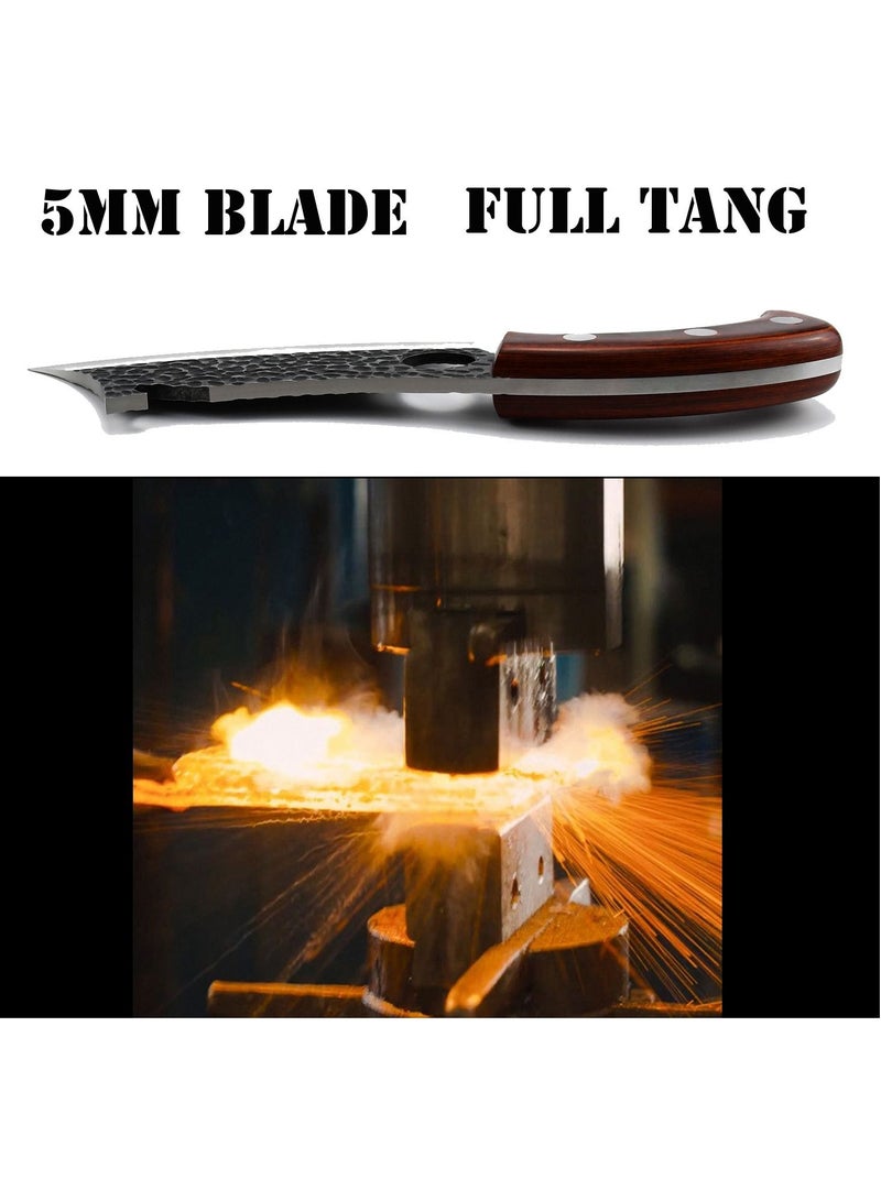Outdoor Meat Cleaver Mini Kitchen Knife 6.5inch Full Tang with Leather Sheath  Boning  Viking Knives Multipurpose Grilling Camping Cooking Knife BBQ Tool