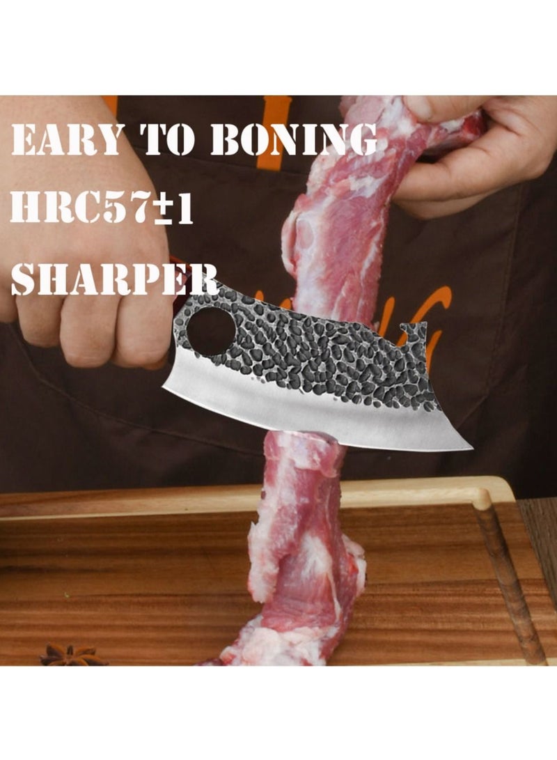 Outdoor Meat Cleaver Mini Kitchen Knife 6.5inch Full Tang with Leather Sheath  Boning  Viking Knives Multipurpose Grilling Camping Cooking Knife BBQ Tool