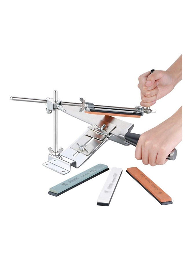 Knife Sharpener Professional All Iron Steel Kitchen Sharpening System Tools Fix-Angle With 4 Stones Whetstone Silver