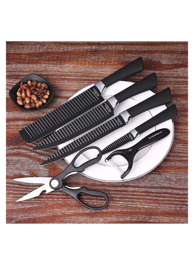 Kitchen Knife Set 6 Pcs includes a chopper, chef knife, bread knife, paring knife, scissors, and ceramic peeler, with sharp blades for cutting meat, vegetables, fruit, etc.