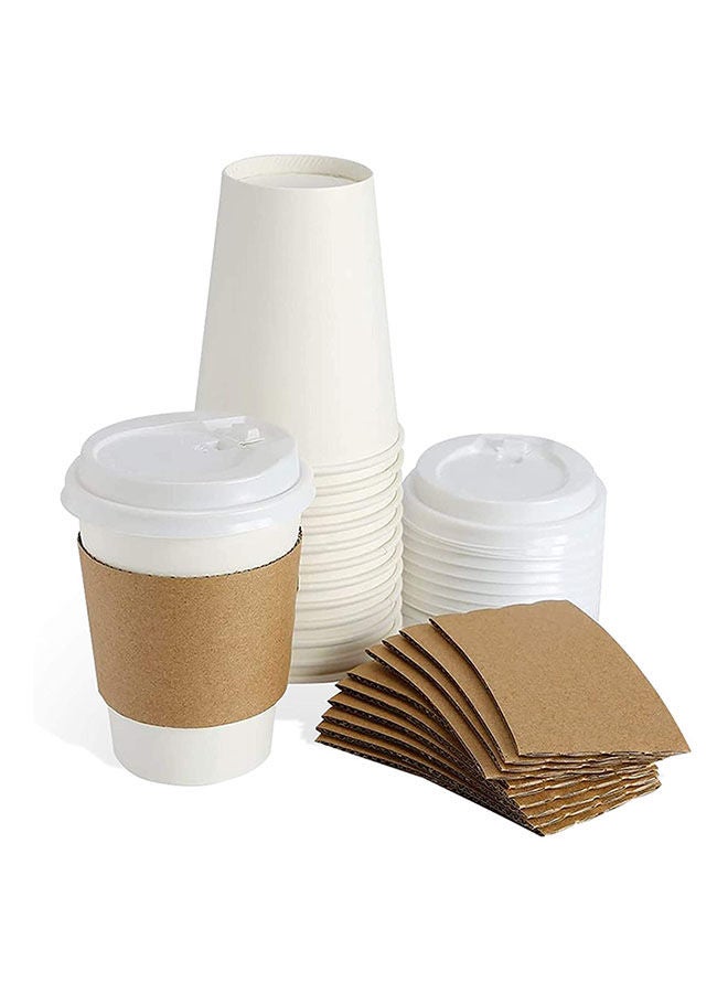 Pack Of 50 Disposable Hot Paper Coffee Cups With Lids And Sleeves 12 Ounce