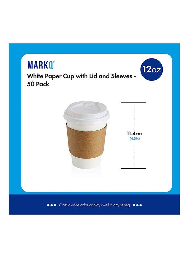 Pack Of 50 Disposable Hot Paper Coffee Cups With Lids And Sleeves 12 Ounce