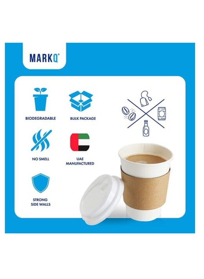 Markq [50 Sets] Disposable Coffee Cups with Lids and Sleeves - 12 oz. White Hot Paper Cups