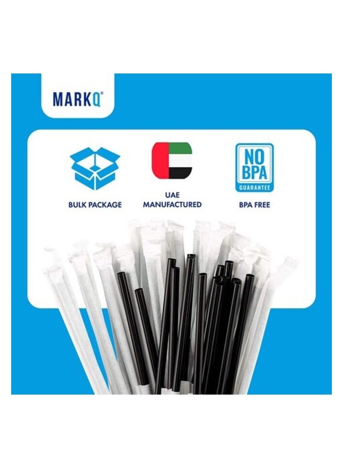 Markq Disposable Plastic Drinking Straws, 24 cm long Individually Wrapped (Black, 250 Pieces)