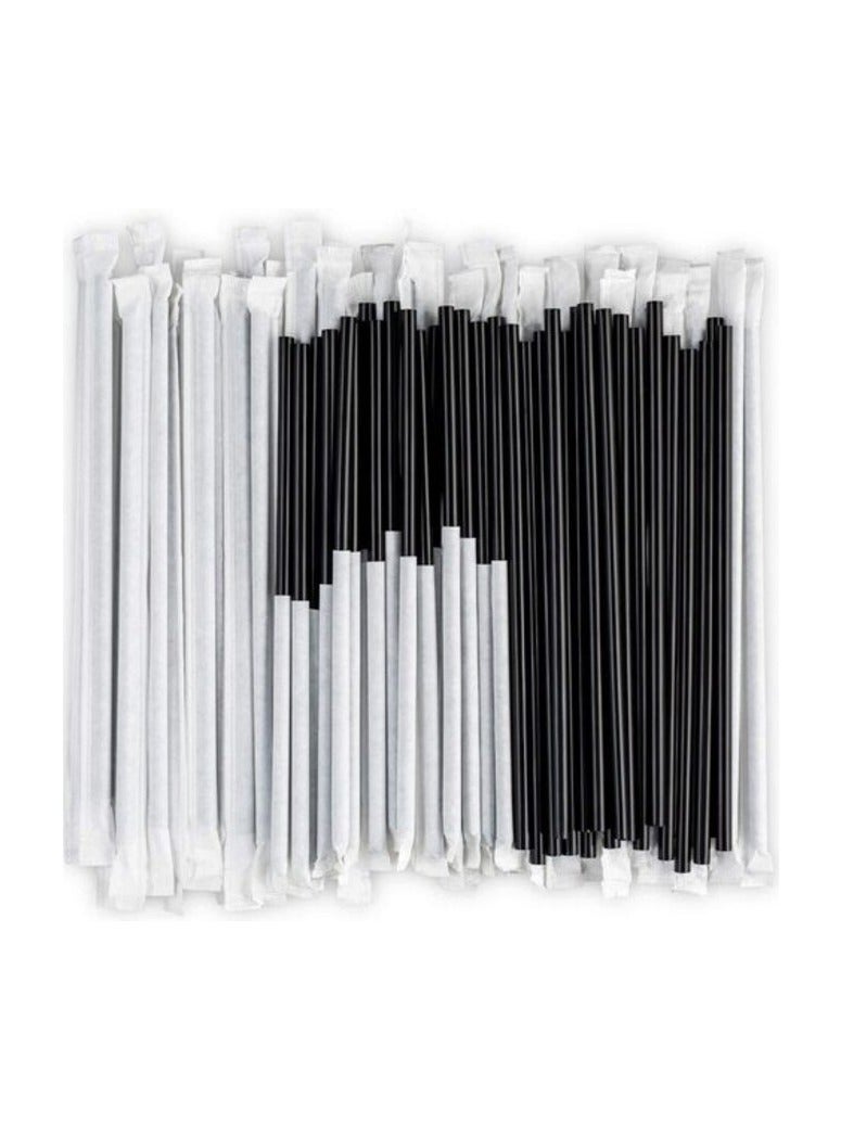 Markq Disposable Plastic Drinking Straws, 24 cm long Individually Wrapped (Black, 250 Pieces)