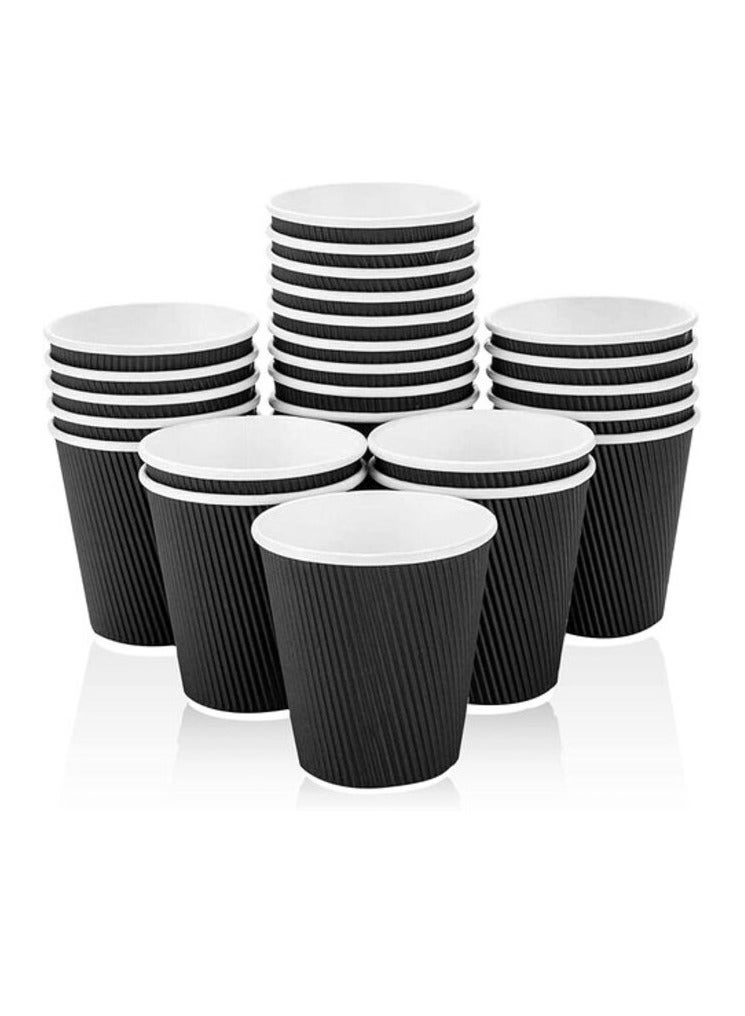 Markq [50 Cups] 8 oz. Black Disposable Coffee Cups - Triple Wall Ripple Hot Paper Cups for Tea, Drinks To-Go