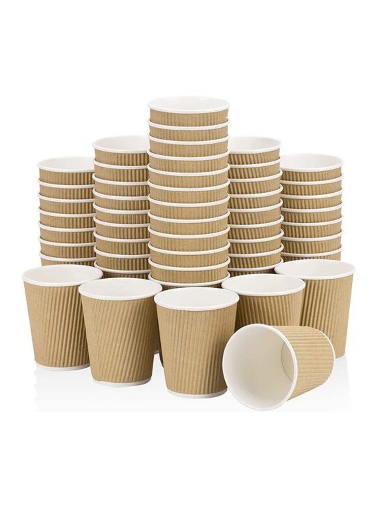 Markq [50 Cups] 8 oz. Brown Disposable Ripple Insulated Coffee Cups - Hot Beverage Corrugated Paper Cups