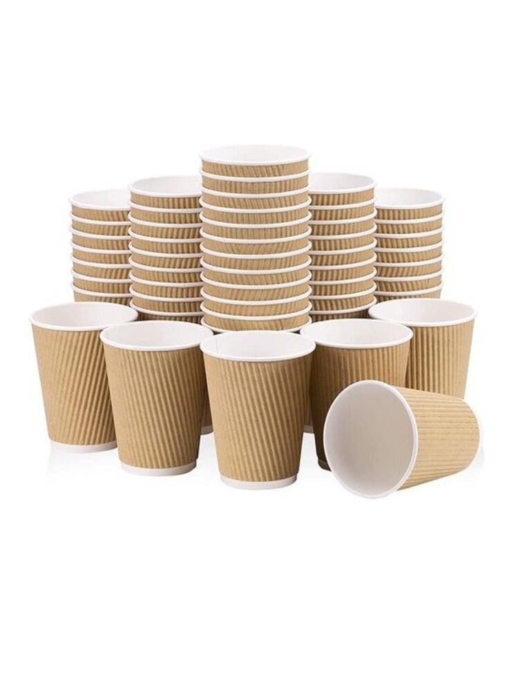 Markq [50 Cups] 12 oz. Brown Disposable Ripple Insulated Coffee Cups - Hot Beverage Corrugated Paper Cups