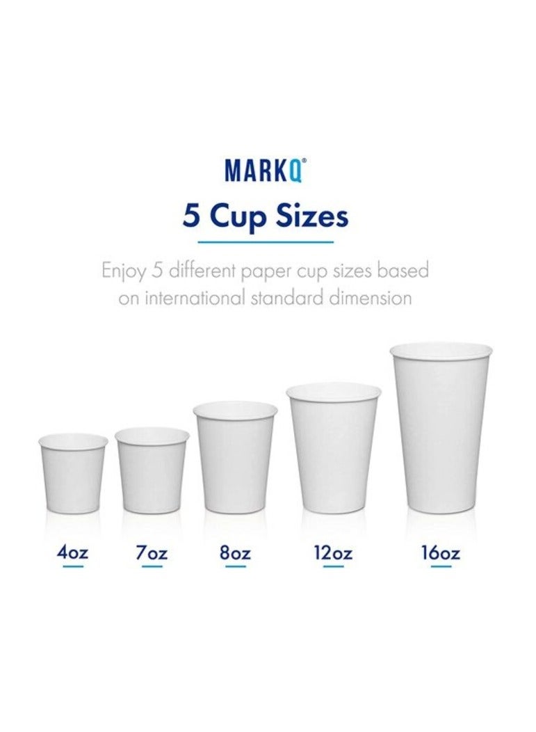 Markq [50 Cups] 16 oz. White Paper Cups - Available in 4oz, 7oz, 8oz, 12oz- Disposable Hot Drinks, Latte, Cappuccino, Coffee Cups