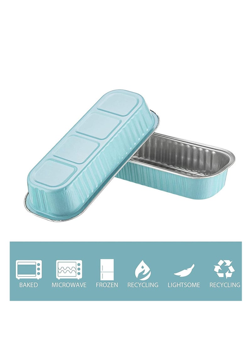 Aluminum Foil Bread Pans,50pcs 6.8oz Disposable Mini Loaf Baking Pans with Lids，Small Tins, Cups Ramekins, Dessert Bakeware Containers (Blue)