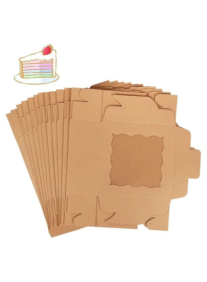 Cake Box 20 Pcs 4 x 4 x 2.5 Inches Brown Cookie Boxes with PVC Window Paper Bakery Boxes Pastry Boxes Cupcake Boxes for Pies Donuts Cookies and Muffins