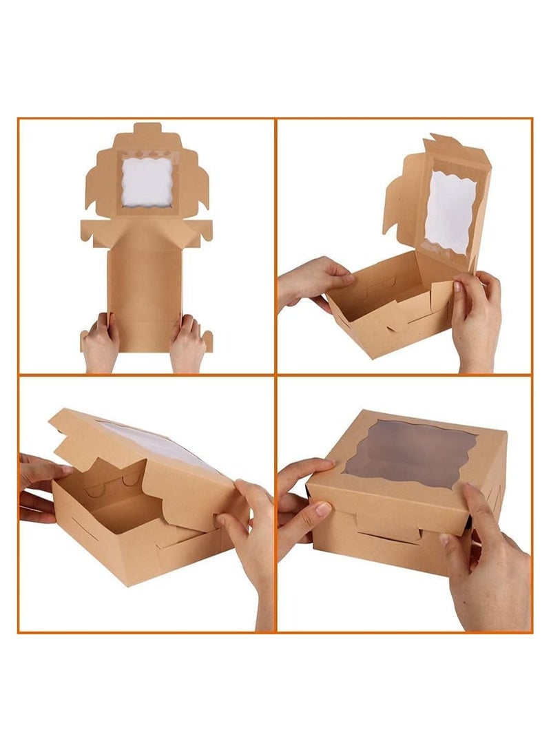 Cake Box 20 Pcs 4 x 4 x 2.5 Inches Brown Cookie Boxes with PVC Window Paper Bakery Boxes Pastry Boxes Cupcake Boxes for Pies Donuts Cookies and Muffins