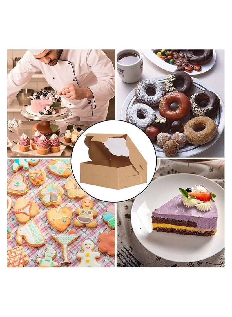 Cake Box 20 Pcs 4 x 4 x 2.5 Inches Brown Cookie Boxes with PVC Window Paper Bakery Boxes Pastry Boxes Cupcake Boxes for Pies Donuts Cookies and Muffins