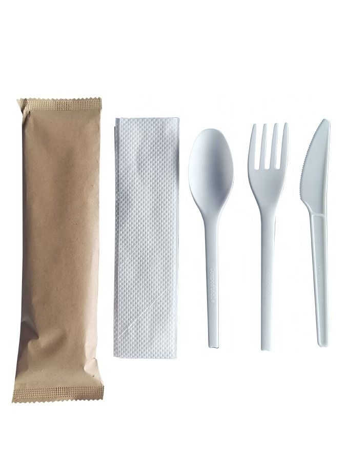 Prodel Eco-friendly CPLA Cutlery Set Fork,Spoon,Knife,Tissue with Individual Kraft Paper