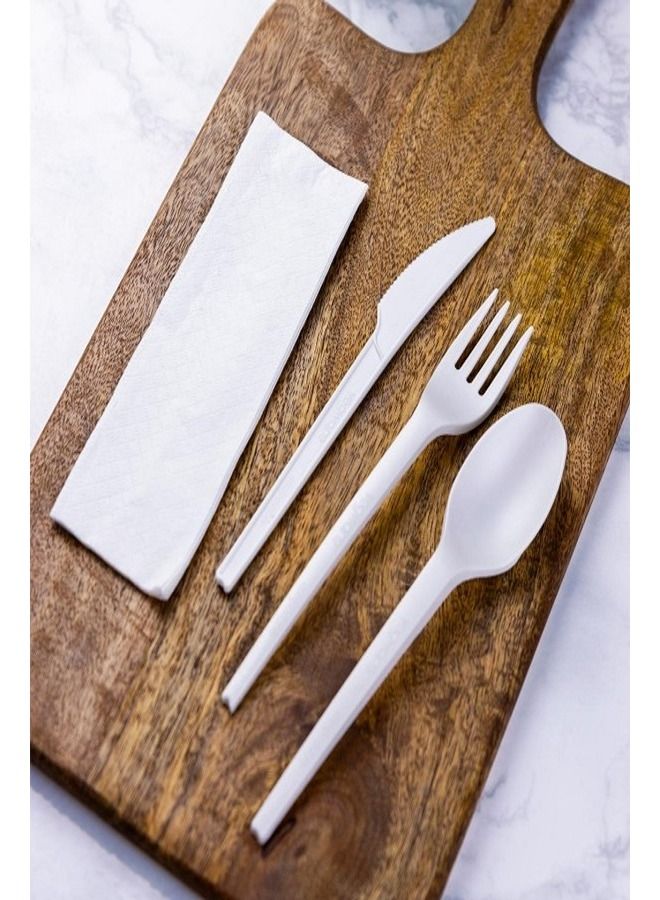 Prodel Eco-friendly CPLA Cutlery Set Fork,Spoon,Knife,Tissue with Individual Kraft Paper
