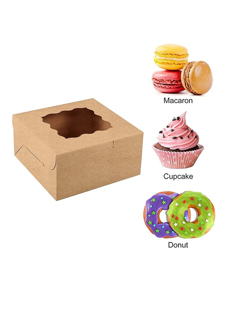 Cake Box,Brown Cookie Boxes with PVC Window Paper Bakery Boxes Pastry Boxes Cupcake Boxes, for Pies, Donuts, Cookies and Muffins, Small Natural Craft Paper Box (20 Pcs, 4 x 4 x 2.5 Inches)