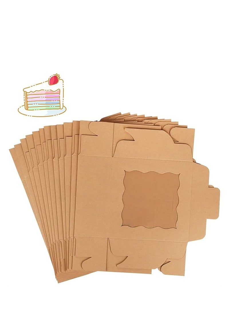 Cake Box,Brown Cookie Boxes with PVC Window Paper Bakery Boxes Pastry Boxes Cupcake Boxes, for Pies, Donuts, Cookies and Muffins, Small Natural Craft Paper Box (20 Pcs, 4 x 4 x 2.5 Inches)