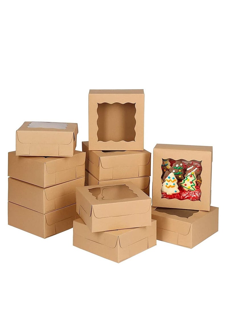 Cake Box,Brown Cookie Boxes with PVC Window Paper Bakery Boxes Pastry Boxes Cupcake Boxes, for Pies, Donuts, Cookies and Muffins, Small Natural Craft Paper Box (20 Pcs, 4 x 4 x 2.5 Inches)