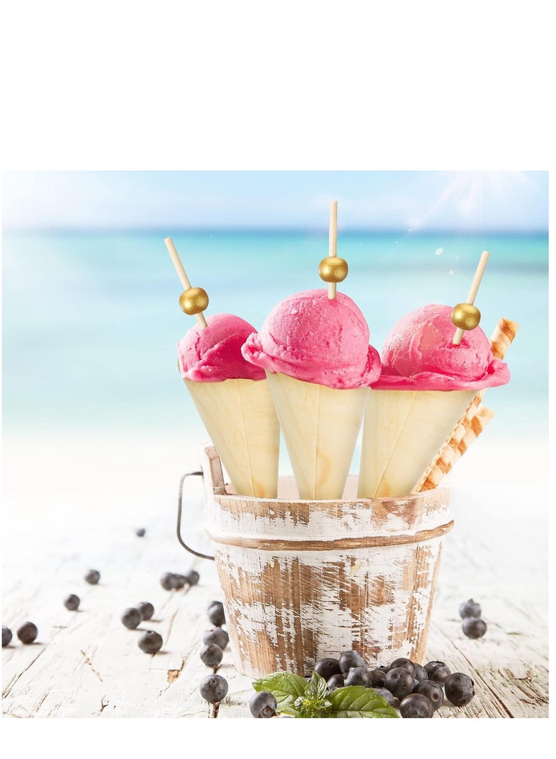 200 Pcs Disposable Wood Cones Pearl Cocktail Picks Fancy Bamboo Toothpicks for Appetizers Wooden Food Picks Ice Cream Cone Holder Cocktail Skewers for Drinks Wedding Birthday Party