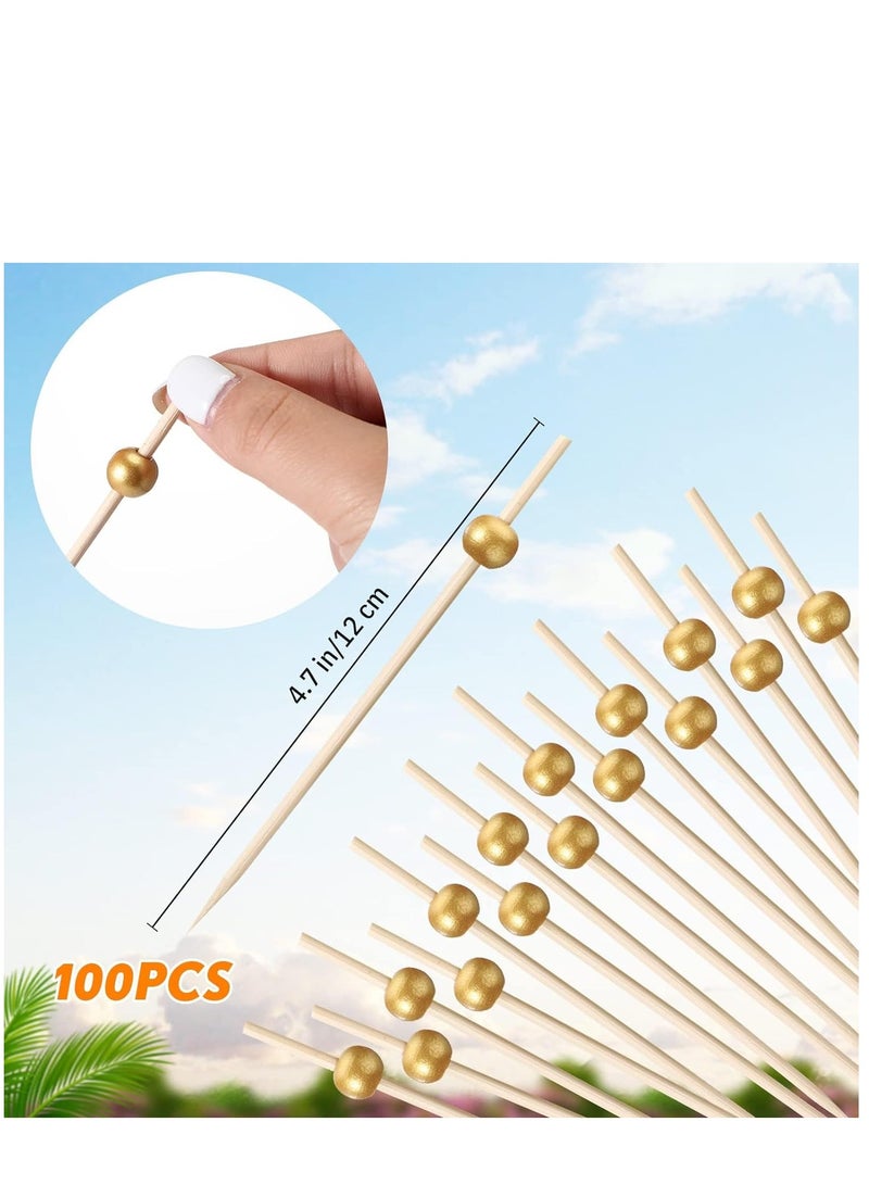 200 Pcs Disposable Wood Cones Pearl Cocktail Picks Fancy Bamboo Toothpicks for Appetizers Wooden Food Picks Ice Cream Cone Holder Cocktail Skewers for Drinks Wedding Birthday Party