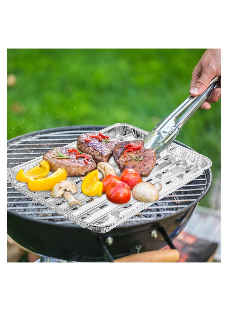 Aluminum Broiler Pans, 50 Pcs Disposable Durable Broiling Grill Trays with Ribbed Bottom Surface for BBQ Grill-Like Texture, 13.4 x 8.8 x 0.7 Inch Grill Drip Pans for BBQ