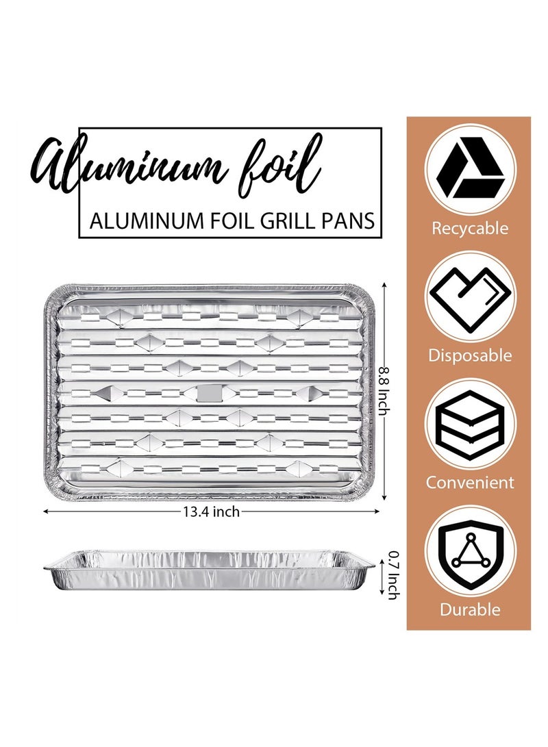 Aluminum Broiler Pans, 50 Pcs Disposable Durable Broiling Grill Trays with Ribbed Bottom Surface for BBQ Grill-Like Texture, 13.4 x 8.8 x 0.7 Inch Grill Drip Pans for BBQ