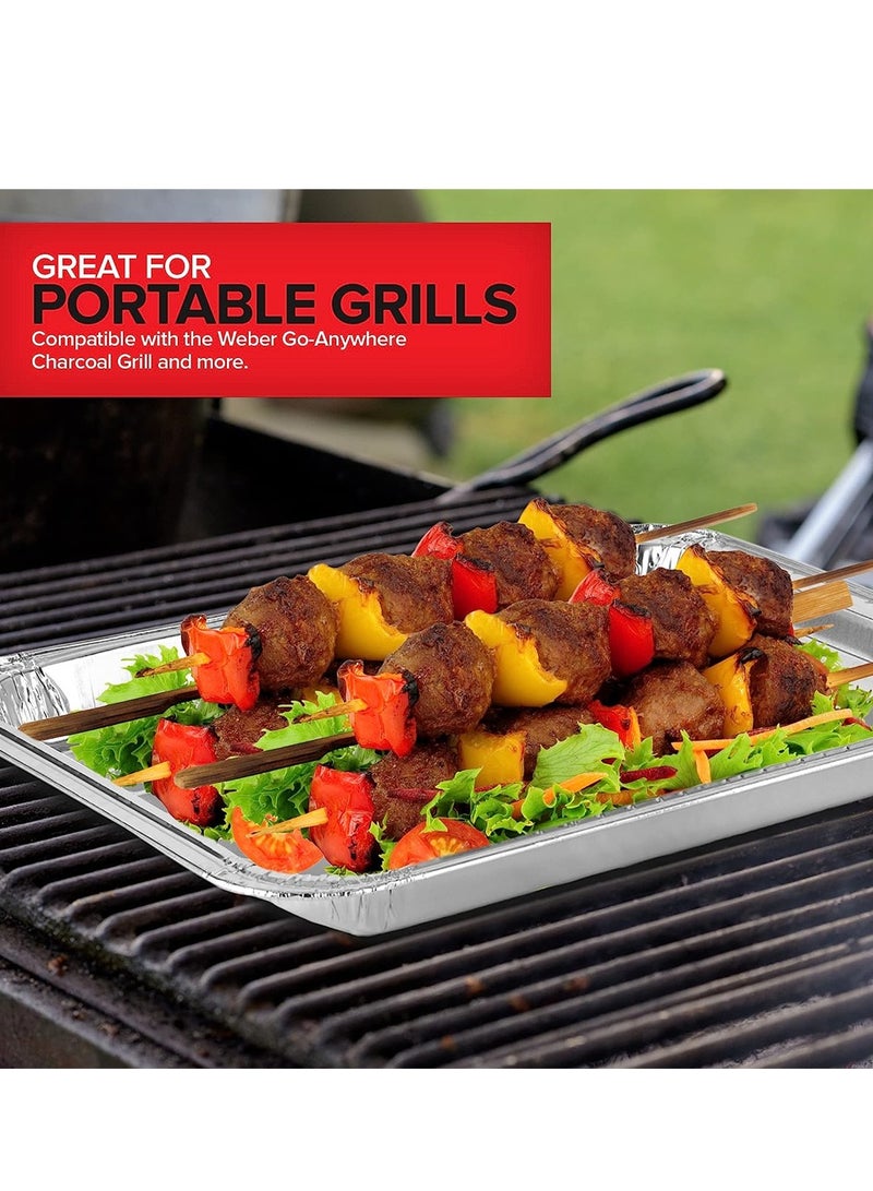 Aluminum Broiler Pans, 50 Pcs Disposable Durable Broiling Grill Trays with Ribbed Bottom Surface for BBQ Grill-Like Texture, 13.4 x 8.8 x 0.7 Inch Grill Drip Pans for BBQ