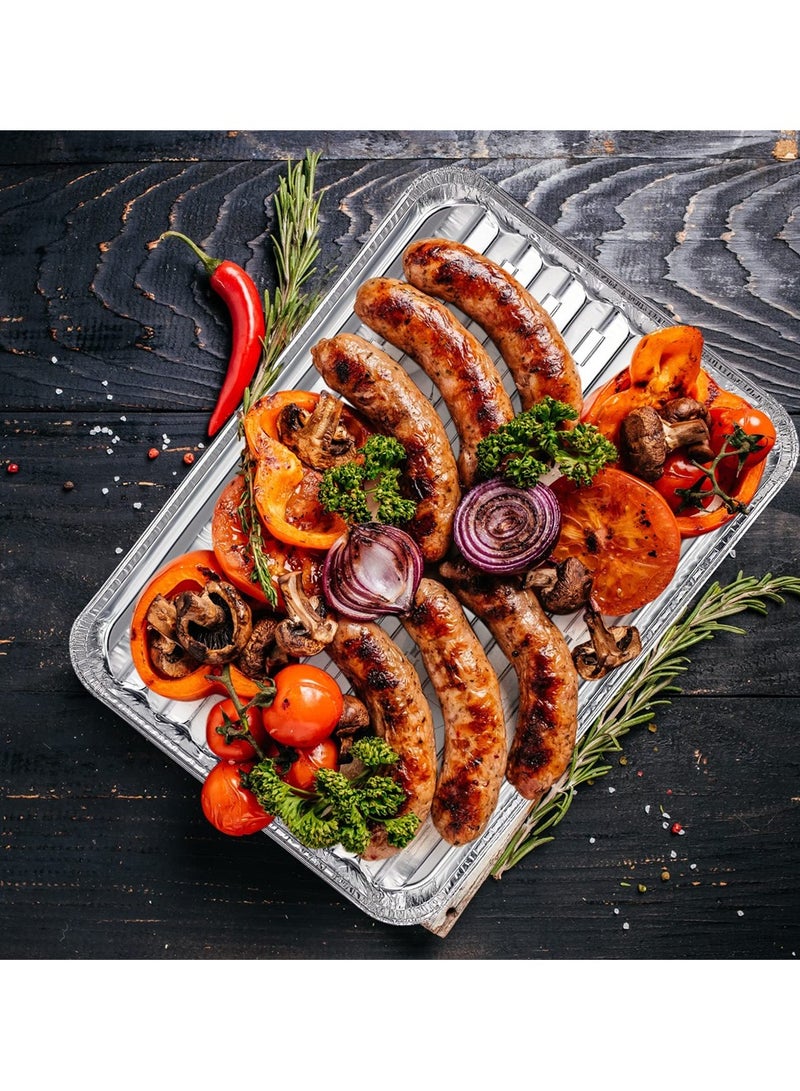 Aluminum Broiler Pans, 50 Pcs Disposable Durable Broiling Grill Trays with Ribbed Bottom Surface for BBQ Grill-Like Texture, 13.4 x 8.8 x 0.7 Inch Grill Drip Pans for BBQ
